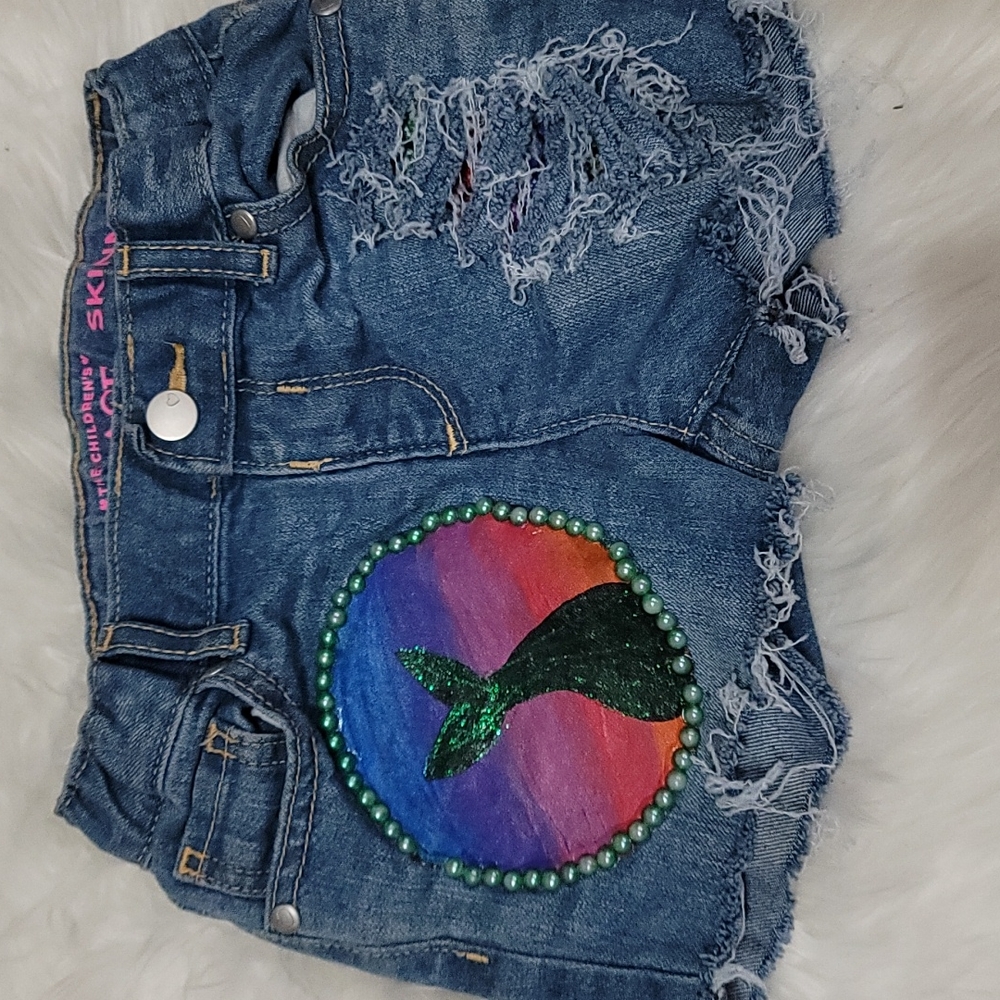 Distressed hand painted mermaid shorts (children's place)